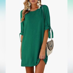 Women’s Solid Crew Neck Tunic Sundress Self-tie Half Sleeves Mini